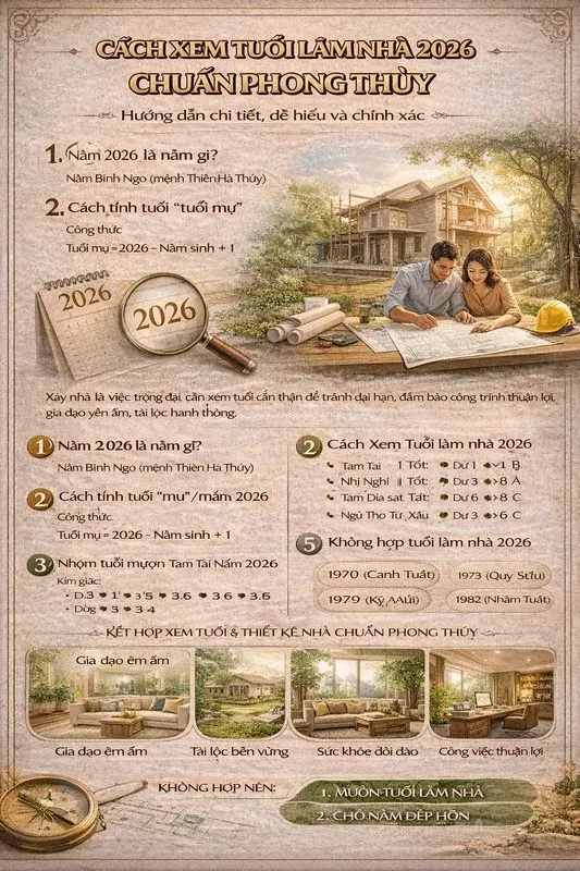 Cách Xem Tuổi Làm Nhà Năm 2026 Chuẩn Phong Thủy – Hướng Dẫn Chi Tiết, Dễ Hiểu Và Chính Xác