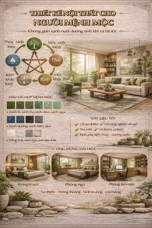 Thiết Kế Nội Thất Cho Người Mệnh Mộc – Không Gian Xanh Nuôi Dưỡng Sinh Khí Và Tài Lộc